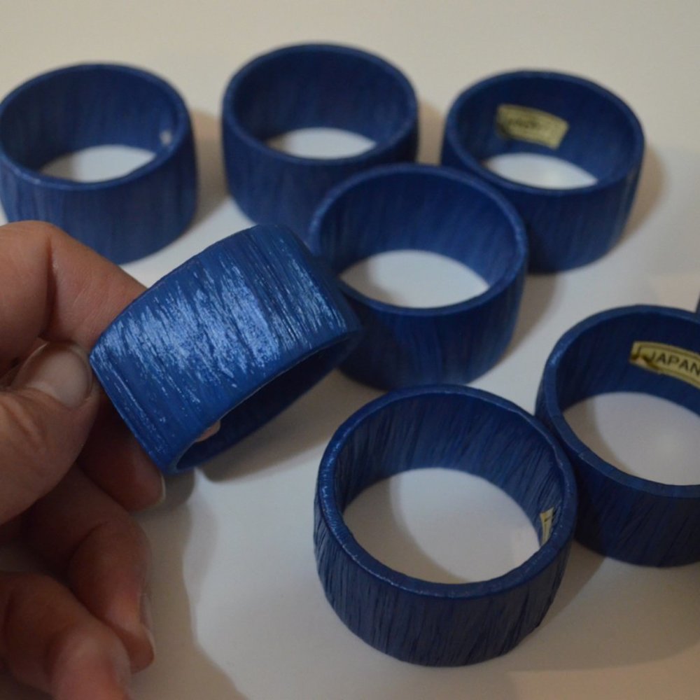 Napkins Holder Dinning Serving Blue Nylon String Wrap Made in Japan 9 pieces